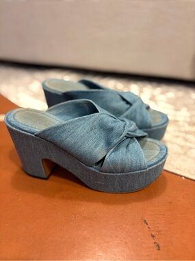 Robert Clergerie Denim Knot Platform Mule Heels